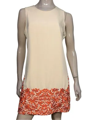 Lucy Paris Women’s Size L Cream Tan Orange Lace Hem Tank Sleeveless Sheath Dress thumbnail 1