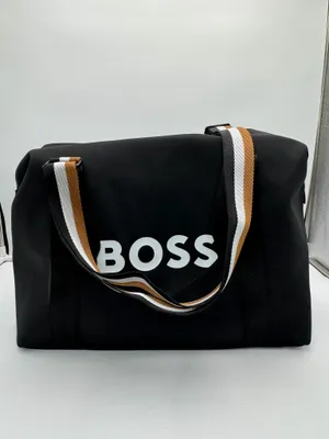 Hugo Boss Black Weekender Duffel Travel Gym Bag Striped Handles Zip Tote thumbnail 2