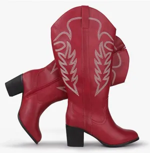 Chicbloom Extra Wide Calf Cowgirl Boots Red Size 7 thumbnail 1