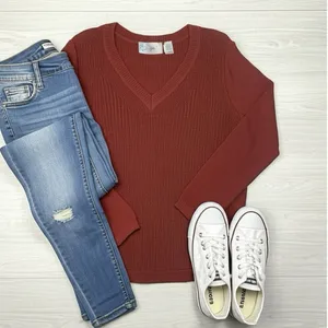 NWT STITCH FIX RD STYLE Women's Sz L Long Sleeve Josslyn V Neck Sweater Rust thumbnail 8