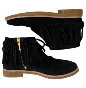 EUC Kate Spade Leather Betsie Fringed Ankle Boots Black Size 6 thumbnail 1