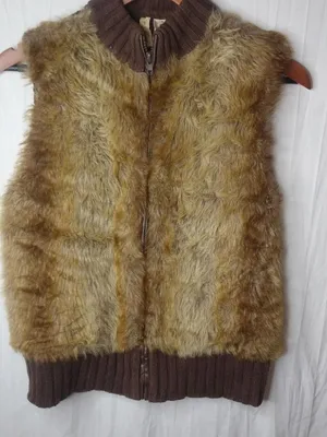 TIARA M Golden Creme Brown Fur Sweater Vest thumbnail 1