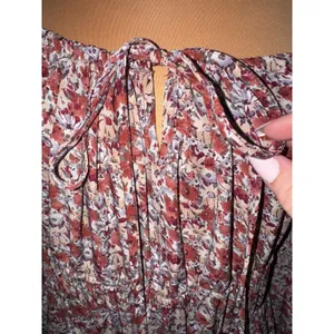 Promesa Floral Maxi Dress Burgundy Long Sleeve Square Neck Smocked Back Large thumbnail 7