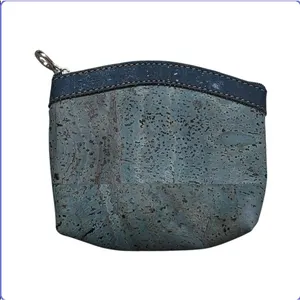 Portuguese(?) Cork Vegan Coin Ladies Zip Blue Purse Travel Bag 3"x4" Small thumbnail 2