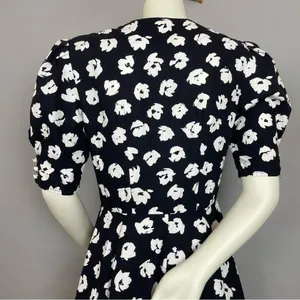 Vintage‎ Dress Floral Party Puffed Sleeves 1980s Flared Skirt Princess Seams thumbnail 6