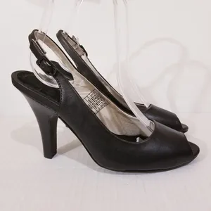 Liuid Shoes Black Leather Upper Slingback Peep Heel Size 6 thumbnail 2