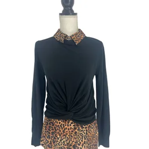 Veronica Beard Phebe Mixed Media Merino Wool Top Black XS‎ thumbnail 6