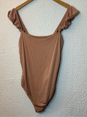 Lulu's Mauve Brown Ruffle Strap Bodysuit thumbnail 1