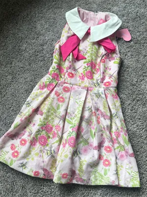 Sugar Thrillz Don’t Bug Me Pink and Green Floral Mini Dress with White Collar thumbnail 2