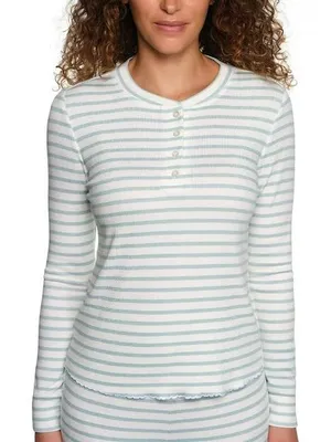 Loft Henley‎ striped pointelle pajama top green white size XL thumbnail 1
