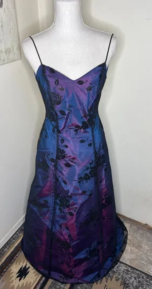 VTG Steppin' Out Blue Purple Iridescent Prom Dress Gown Whimsigoth Fairy 90s Y2K thumbnail 1