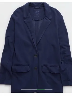 Aerie Everyday Fleece Blazer Size Large Navy Blue Sweater thumbnail 1