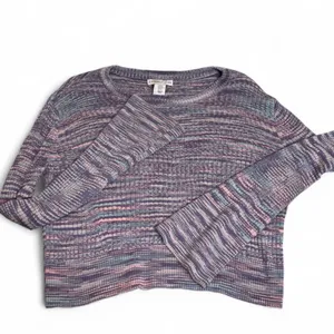 Sincerely Jules Purple‎ Space Dyed Long Bell Sleeve Cropped Preppy Knit Sweater thumbnail 4