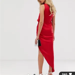ASOS DESIGN satin one shoulder drape midi‎ dress in red womens size 8 C27 thumbnail 2