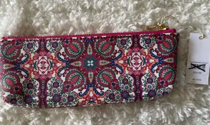 Anthropologie Paisley Print Pouch Purse NEW Cosmetic Bag Pencil Case Pinks Blues thumbnail 1