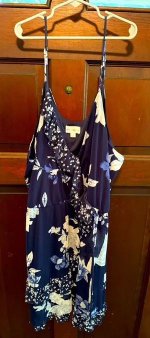 Xhilaration Size XL Ruffled Navy Flower Spaghetti Strap Dress thumbnail 1