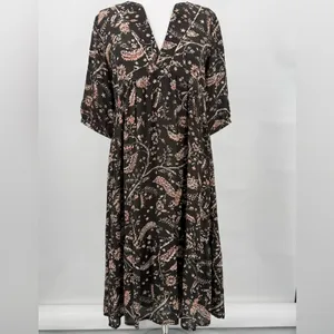 ba&sh Cherry Midi Shift Dress Babydoll V-Neckline Brown Floral Women’s US 6 thumbnail 3