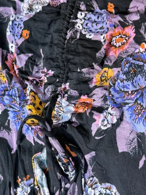Free People Happy Heart Floral Mini Dress Small Black Purple Ruched Tie Front Sm thumbnail 5