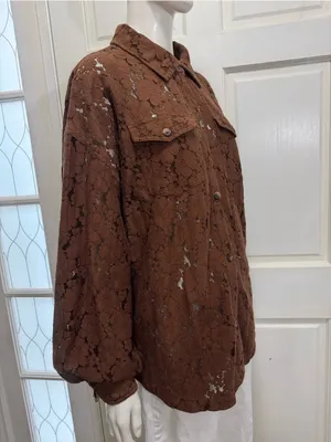 Shyanne Western Brown Lace-Overlay Frnge Shirt Jacket Size Large A1 thumbnail 14