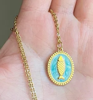 Handmade gold tone stainless steel fish necklace 🐟🌀 thumbnail 4