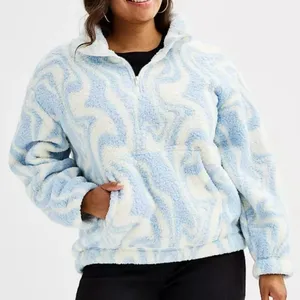 SO Sherpa Fleece Half‎ Zip Pullover Womens XL Blue White Swirl Cozy thumbnail 1