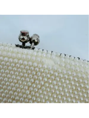 Vintage Beaded Pearl Kisslock Clutch Off-White Silver thumbnail 3