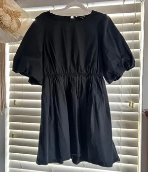 Madewell Black Cotton Babydoll Mini Dress Size 12 coquette thumbnail 1
