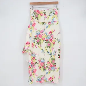 ASOS Floral Strapless Midi Dress Cream Pink Yellow Ruffle Wrap Size 8 NEW thumbnail 7