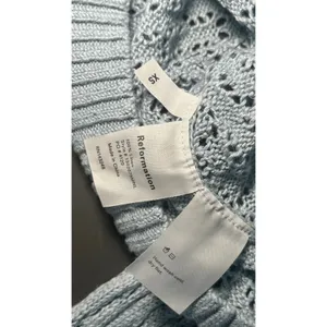 Reformation‎ Light Blue Linen Open Knit Crewneck Sweater Top Size XS thumbnail 5