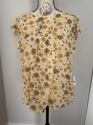 CeCe Large Yellow Floral Pintuck Shell Top thumbnail 1