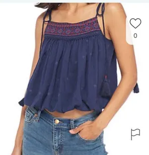Free People Size XS Blue Eternal Love Embroidered Tie Strap Top thumbnail 1