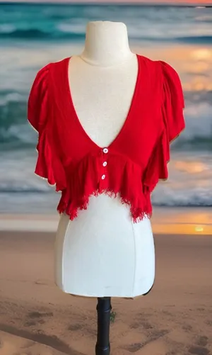 Skylar * Madison Red Ruffled V-Neck Crop Top thumbnail 1