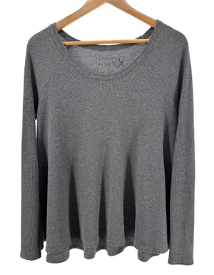 We The Free People Gray Waffle Knit Long‎ Sleeve Top Relaxed Fit thumbnail 1