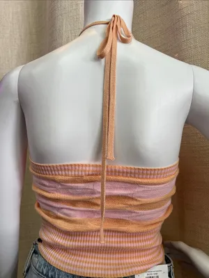 Le lis Striped Pink & Peach Halter Crop Top thumbnail 4