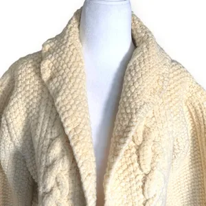 Vintage Hand Knit Oatmeal Cable Knit Fisherman Cardigan Sweater Cropped Cozy thumbnail 3