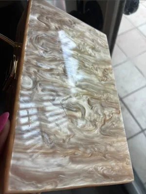 Lulu's Pearlescent Pink Acrylic Box Clutch with Gold Ring Handle thumbnail 13