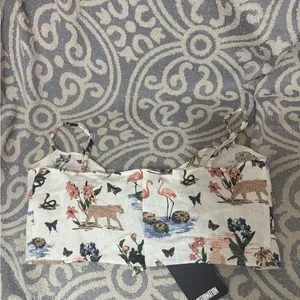 Reformation Medium Linen Crop Double Tie Tank Top Animal Print Janeiro Safari thumbnail 4