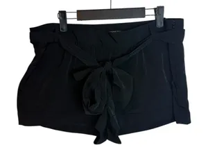 Express Y2K Black Sheen Belted Low Rise Belted Shorts thumbnail 1
