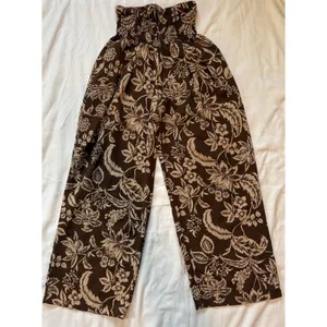 Womens Bohemian Tropical Print Elastic Waist Wide Leg Flowy Vacation Resort Pant thumbnail 3