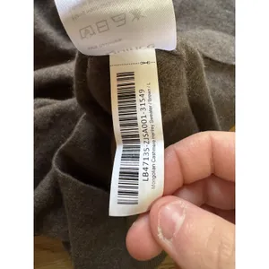 Quince Women Size Large Mongolian Cashmere Crewneck Sweater Henley Brown‎ Luxury thumbnail 10
