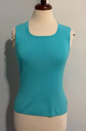 French Laundry Women Turquoise Knit Square Sleeveless‎ Fitted Top Size M thumbnail 1