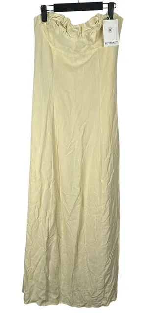 NEW Peppermayo Tayla Linen Blend Maxi Dress Womens US 8 Butter Yellow Strapless thumbnail 1