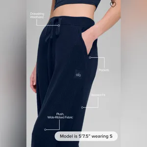 Alo Yoga NWT Muse Wide Leg Pants Navy Blue Relax Fit Size S Front Pockets thumbnail 2