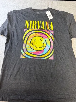 Nirvana Smiley‎ Face Tie Dye Graphic T-Shirt XXL Heather Charcoal Grey NIR118251 thumbnail 1