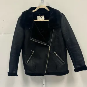 Zara‎ Blogger Favorite Faux Fur Oversized Moto Style Jacket Bomber Small Black thumbnail 2