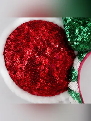 Disney Minnie Mouse ear Christmas headband -red sequin ears + green sequin bow thumbnail 4