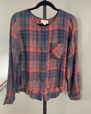 Cloth & Stone Tartan Plaid Lace Back Size Large thumbnail 1