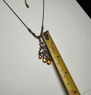 1928 Collection Rhinestone Pendant Copper Tone Necklace Orange / Amber Shades thumbnail 7