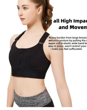 Sports Bras Women's Short Tank Top Zipper Front XL Adjustable Straps black gym thumbnail 14