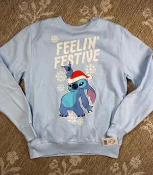 NWT Kohl's Light Blue Disney Stitch 'Feelin' Festive' Sweatshirt thumbnail 1